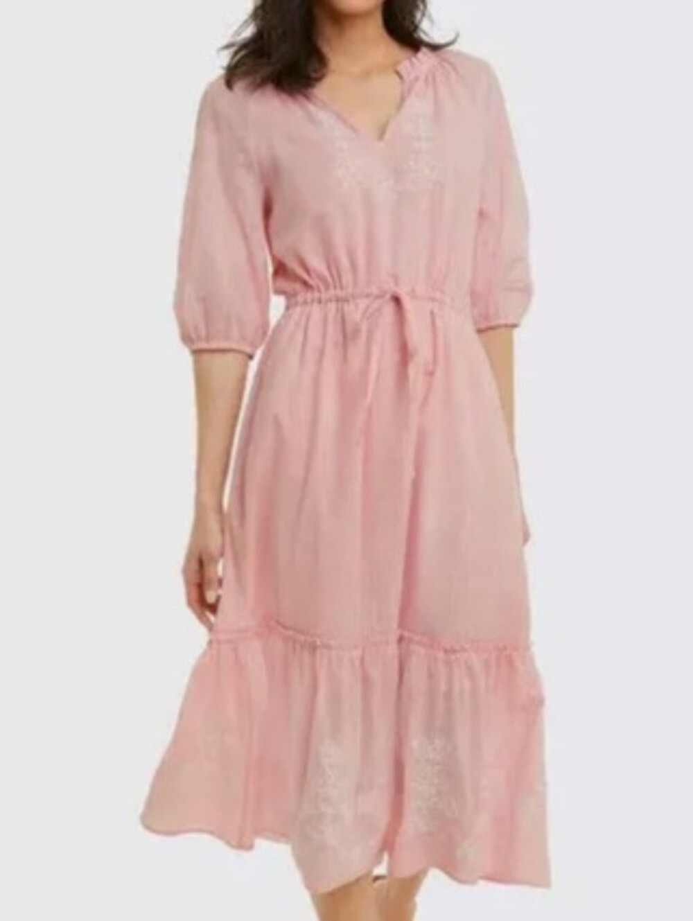 Draper James Pink Midi Dress with Tie Waist